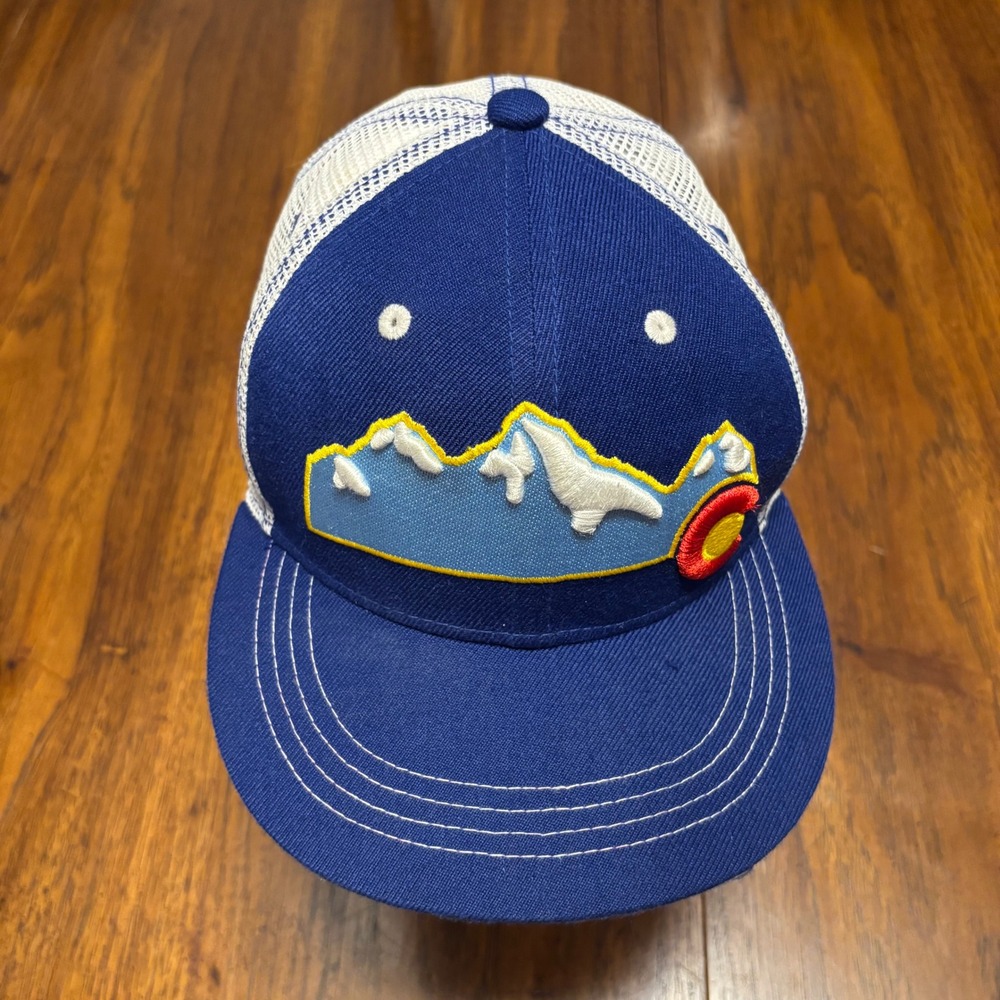Trucker Hat Blue Colorado Mountain Patch Mesh Back Snapback Aksels Cap